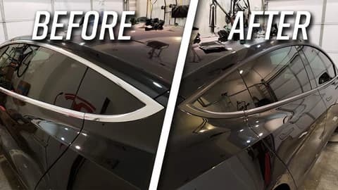Tesla Model 3 chrome delete before and after — South Yorkshire